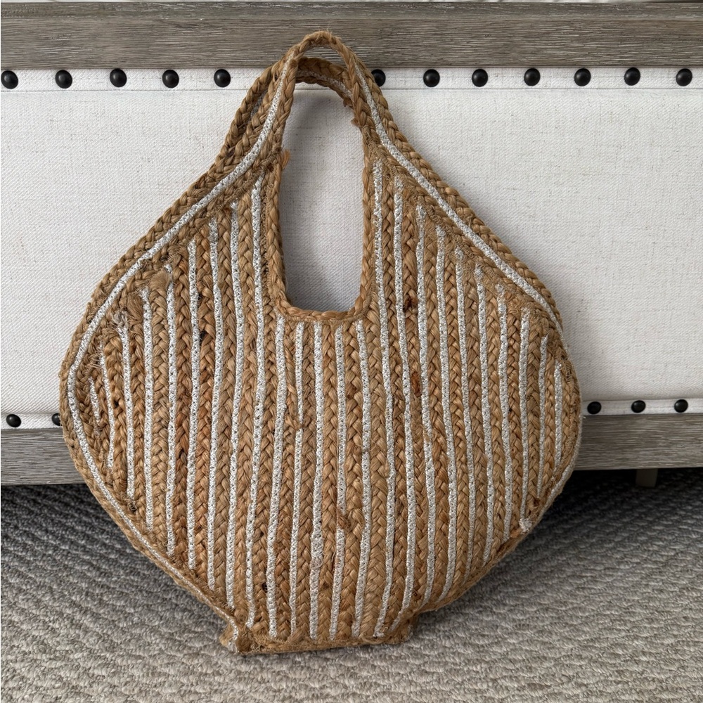 Vici Woven Straw Tote with Cream Stripes